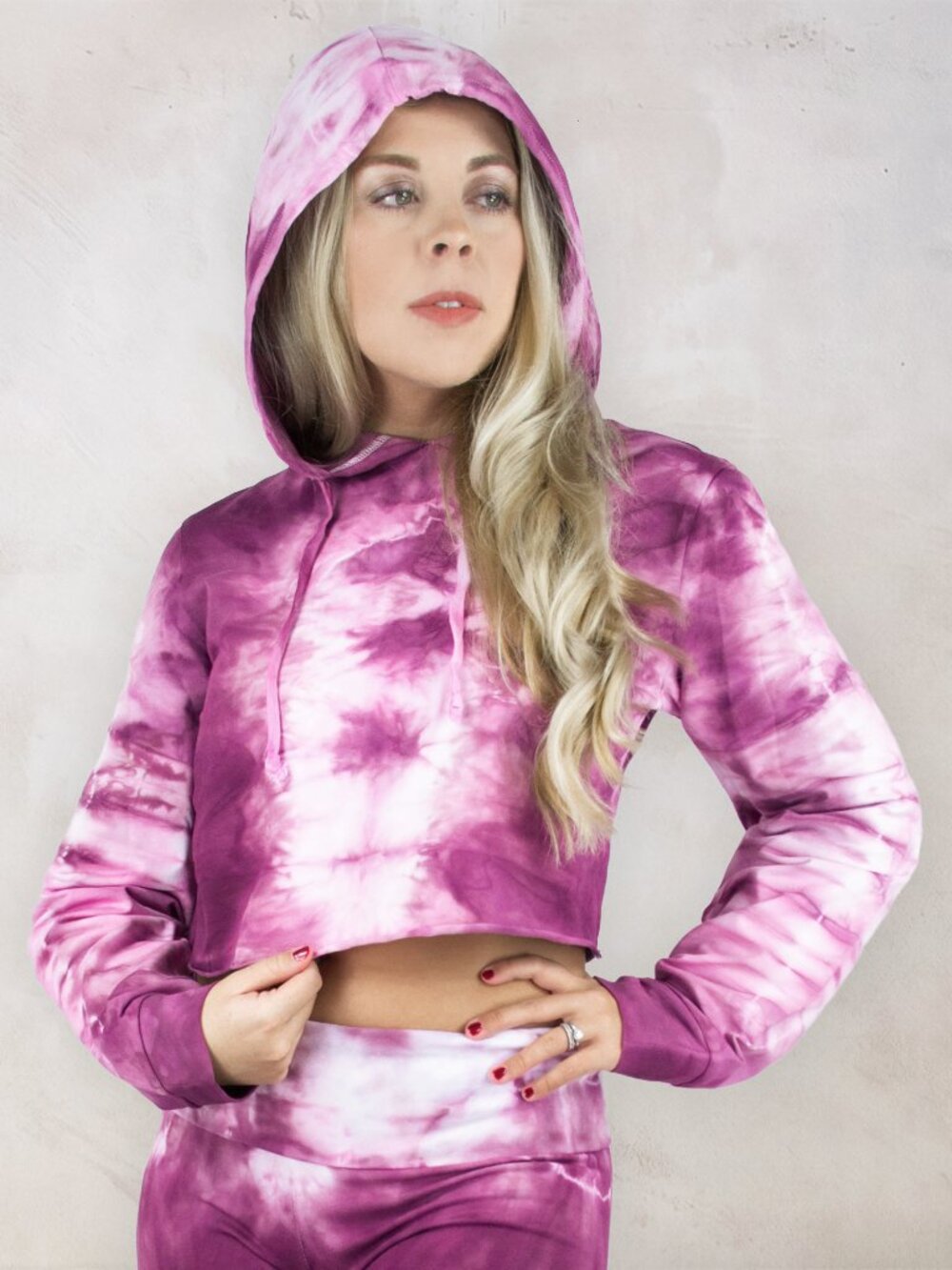 NEW Dusty Rose Tie Dye Hoodie Crop Top Pink Hand-Dyed Long Sleeve Shirt w/ Hood